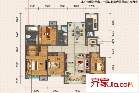 金地藝城華府洋房標(biāo)準(zhǔn)層N5戶型 4室2廳2衛(wèi)1廚