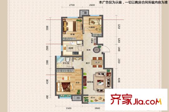 金地藝城華府洋房標(biāo)準(zhǔn)層N2戶型 3室2廳1衛(wèi)1廚