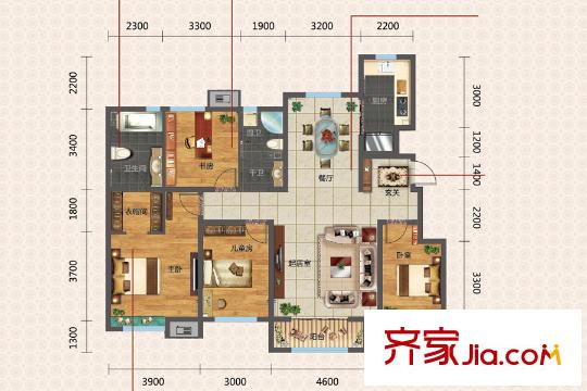金地藝城華府洋房標準層N5戶型 4室2廳2衛(wèi)1廚