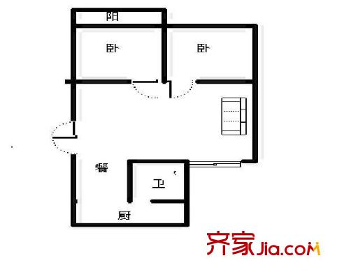 面粉廠單位宿舍 2室 戶型圖