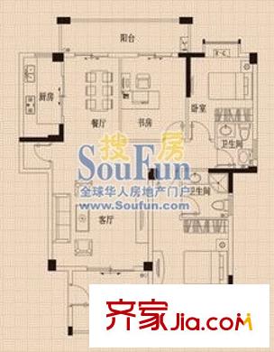 藍(lán)灣明珠二期戶型圖2期B戶型 3室2廳1衛(wèi)1廚