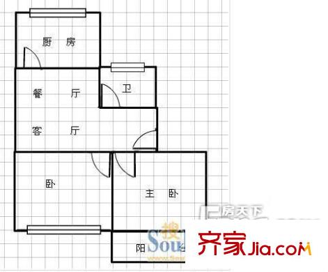 建海小區(qū) 2室 戶型圖