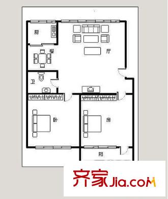晉河新村 2室 戶型圖