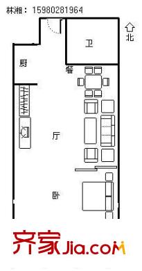 金泉花園 1室 戶型圖