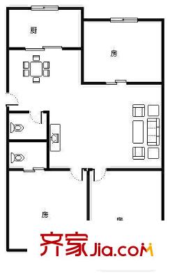 紅墻建行單位宿舍 3室 戶型圖