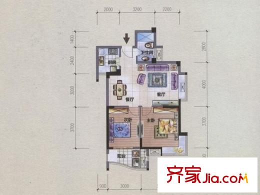 福灣新城春風(fēng)苑一區(qū) 2室 戶型圖