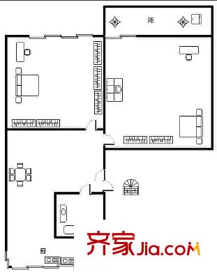 福州一中三牧坊單位宿舍 2室 戶型圖