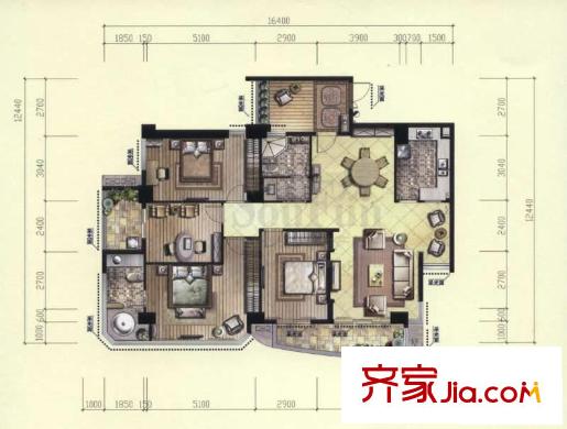 半島國際戶型圖相府E戶型 4室3廳2衛(wèi)1廚