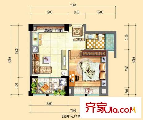中聯(lián)藍天國際 1室 戶型圖