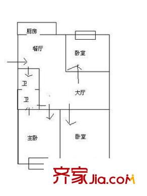 商貿(mào)廳過洋平方米宿舍 3室 戶型圖