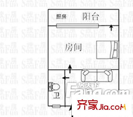 省體百合苑 1室戶型圖