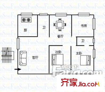 省體百合苑 3室戶型圖