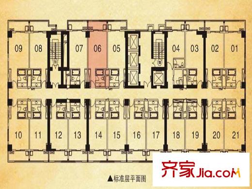 曼哈頓廣場戶型圖06單元樓層平面 1室1廳1衛(wèi)1廚