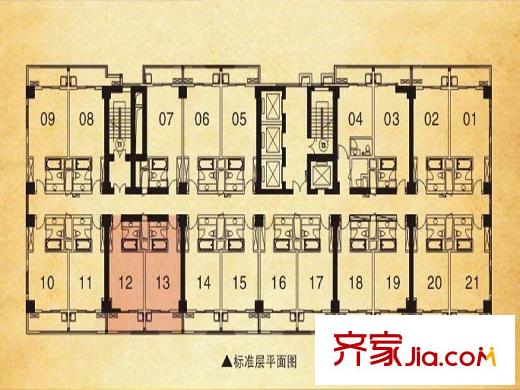 曼哈頓廣場戶型圖12、13單元樓層平面圖 1室1廳1衛(wèi)1廚