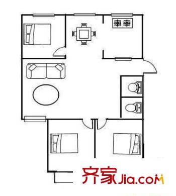 福日公司琴湖路單位宿舍 3室 戶型圖