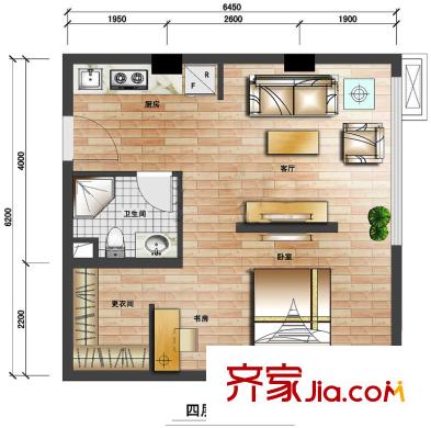 君臨盛世茶亭戶型圖戶型E 1室1廳1衛(wèi)1廚