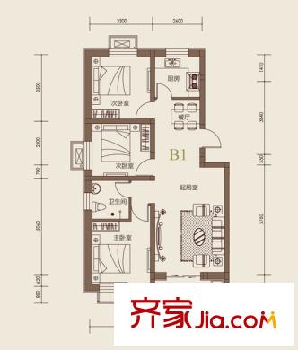 盛世峰景戶型圖B1戶型 3室2廳1衛(wèi)1廚