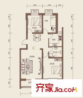 盛世峰景戶型圖C戶型 3室2廳1衛(wèi)1廚