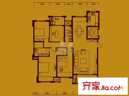 皇庭丹郡戶型圖A戶型 4室2廳2衛(wèi)1廚