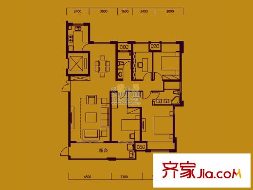 皇庭丹郡戶型圖G戶型 4室2廳2衛(wèi)1廚