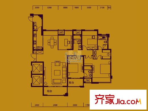 皇庭丹郡戶型圖E戶型 4室2廳3衛(wèi)1廚