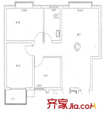 金源經(jīng)典戶型圖C戶型 3室2廳1衛(wèi)1廚