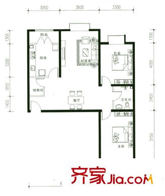 海澳公館戶型圖A戶型 2室2廳1衛(wèi)1廚