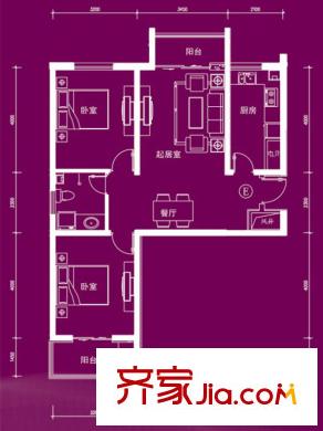 濱港怡園戶型圖E戶型 2室2廳1衛(wèi)1廚