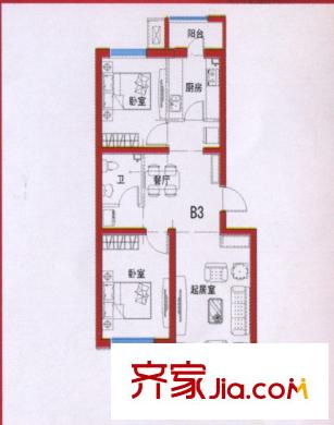 正通花園戶(hù)型圖B3戶(hù)型 2室2廳1衛(wèi)1廚