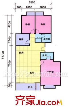 文慧園戶型圖C1戶型 3室1廳1衛(wèi)1廚