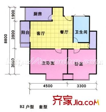 文慧園戶型圖B2戶型 2室1廳1衛(wèi)1廚