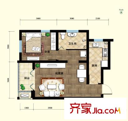 林蔭大道戶型圖101#A1戶型 1室1廳1衛(wèi)1廚