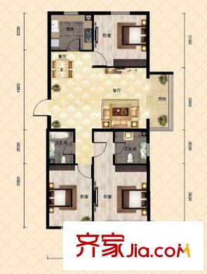 奧特錦鴻嘉苑戶型圖3居室 3室2廳2衛(wèi)1廚