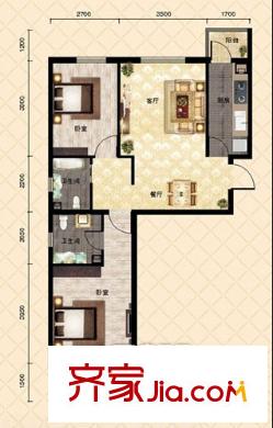 奧特錦鴻嘉苑戶型圖2居室 2室2廳2衛(wèi)1廚