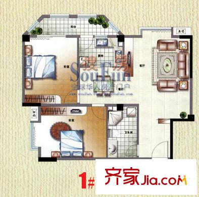 福德都會(huì)戶型圖2室2廳1衛(wèi)1廚