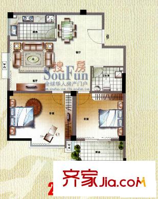 福德都會(huì)戶型圖2室2廳1衛(wèi)1廚