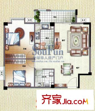 福德都會(huì)戶型圖2室2廳1衛(wèi)1廚