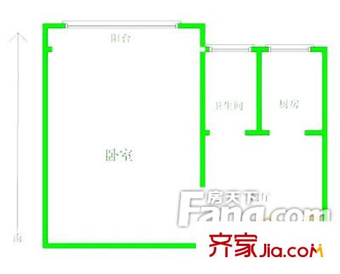 建材樓戶型圖1居室 1室1廳1衛(wèi)1廚
