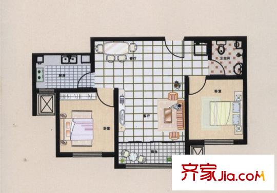 荷花盛世二期3號(hào)樓B戶型79平米 2室2廳1衛(wèi)1廚