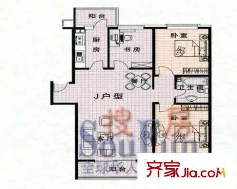 荷花茗苑戶型圖3室2廳1衛(wèi)1廚