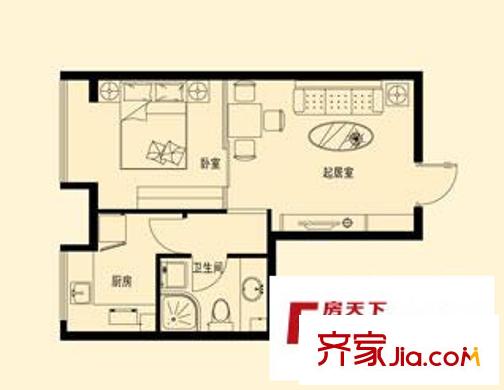 鶴祥雅居戶型圖A3戶型 1室1廳1衛(wèi)1廚