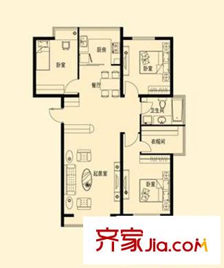 鶴祥雅居戶型圖C3戶型 3室2廳1衛(wèi)1廚