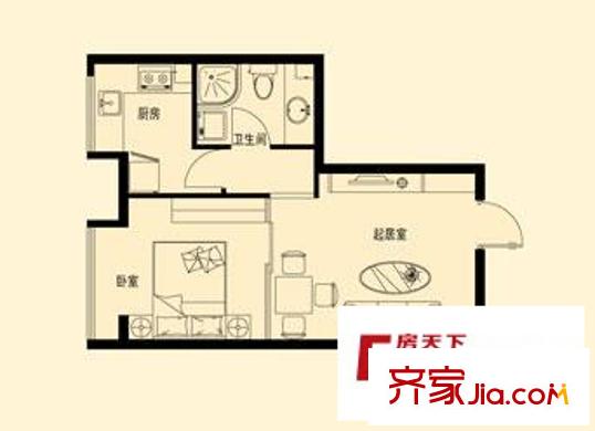 鶴祥雅居戶型圖A3反戶型 1室1廳1衛(wèi)1廚