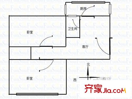 愛國里戶型圖兩居室 2室1廳1衛(wèi)1廚