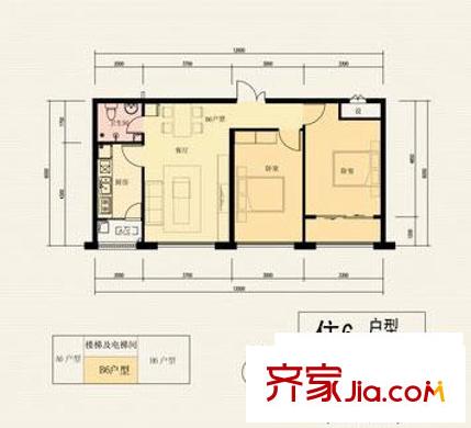 東旭花園戶型圖戶型B6 2室2廳1衛(wèi)1廚