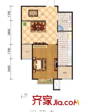誠安逸品花園戶型圖111-B2戶型 1室2廳1衛(wèi)1廚