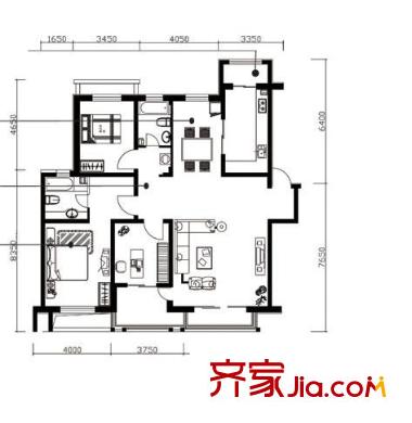 恒通花園戶型圖09戶型圖 3室2廳2衛(wèi)1廚