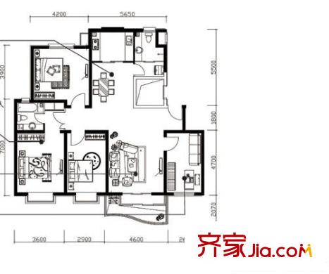 恒通花園戶型圖12戶型圖 4室2廳2衛(wèi)1廚