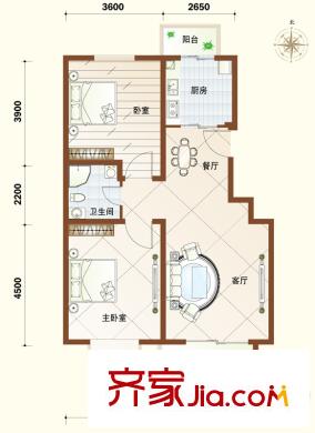 恒通花園戶型圖01戶型 2室2廳1衛(wèi)1廚