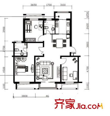 恒通花園戶型圖10戶型圖 3室2廳2衛(wèi)4廚